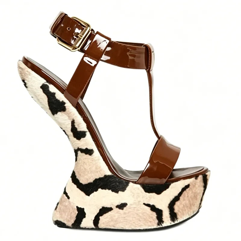 Strange Style Mixed Colors Fretwork Heel Sandals Pointed Toe Leather Size35-48Customized New Arrivals Fashion Women Modern Shoes