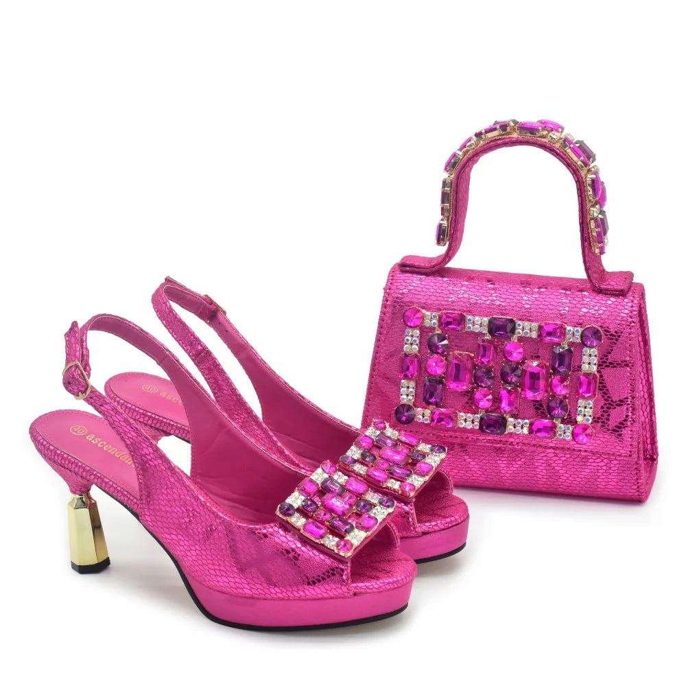 Doershow African fashion Italian Shoes And Bag Sets For Evening Party With Stones PEACH Italian Handbags Match Bags! HQ1-1
