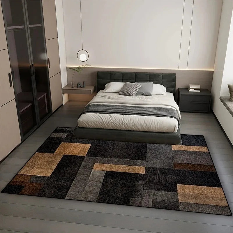 Modern Black Brown Geometry Carpet Living Room Decor Bedroom Bedside Soft Floor Mat Home Sofa Non-slip Large Rugs Customizable