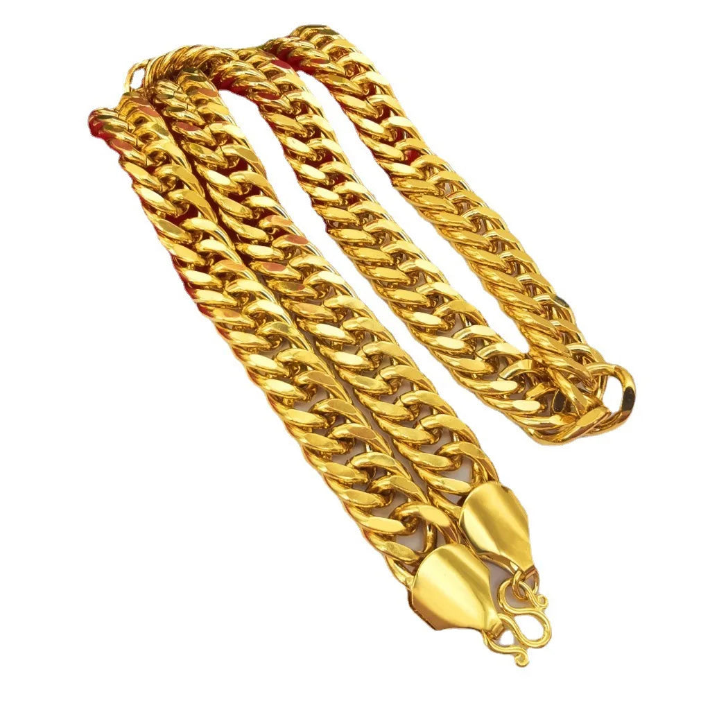 Luxurious 9999 24K genuine gold men's flat chain Boss gold necklace, simple and elegant, men's exclusive gold necklace