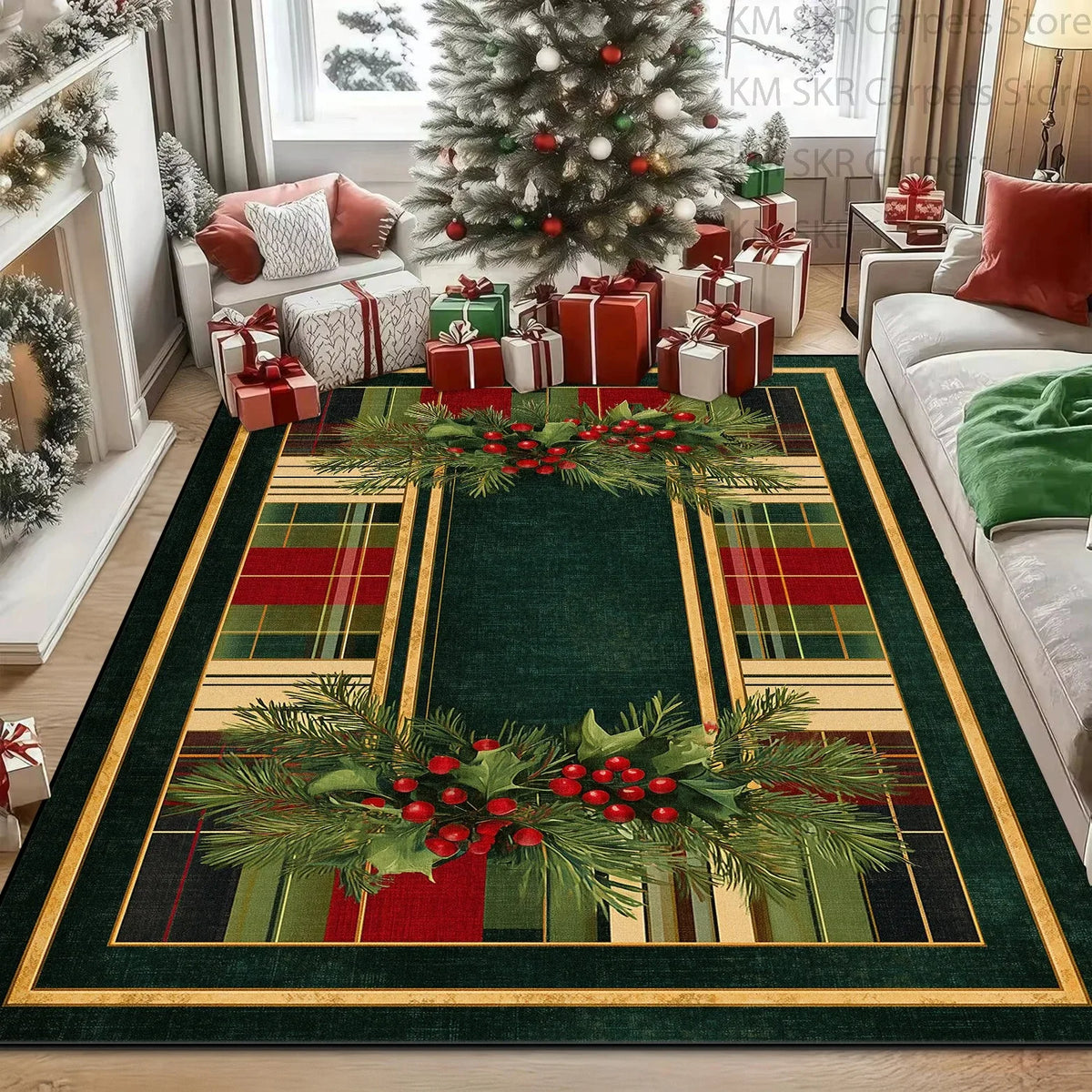 Classic Green Christmas Home Decor Carpet Antiskid Washable Large Rugs for Living Room Soft Fluffy Bedroom Gift Area Big Carpets