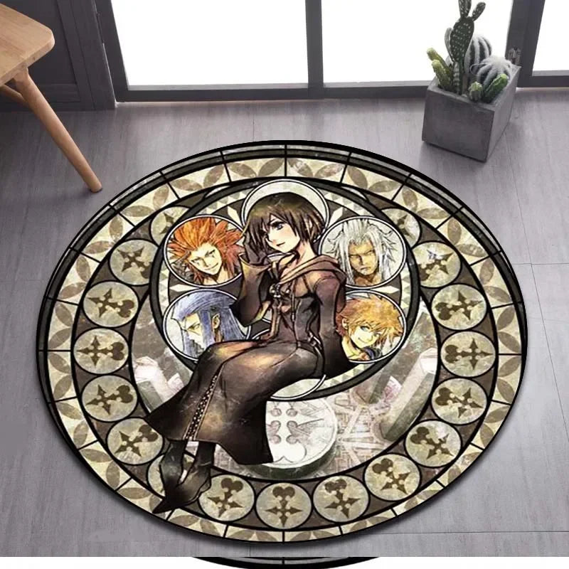 Kingdom Hearts Cartoon Pattern Area Rug Round Floor Mat Living Room Carpet Bathroom Kitchen Rug Doormat Non-slip Floor Mat