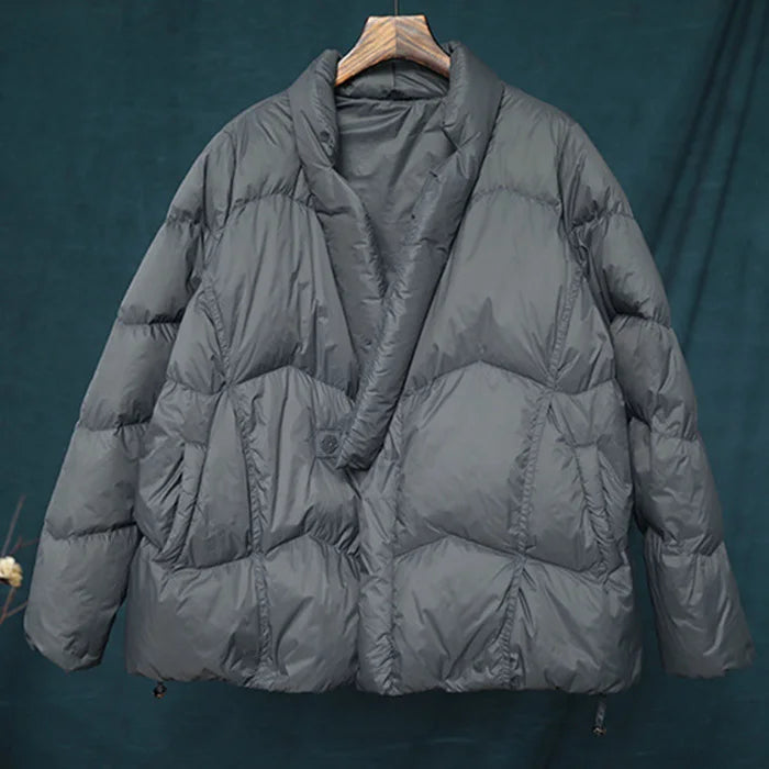 Schinteon Women Japanese Style Jacket Over Size White Duck Down Coat Loose Warm Autumn Winter Casual Outwear Top Quality
