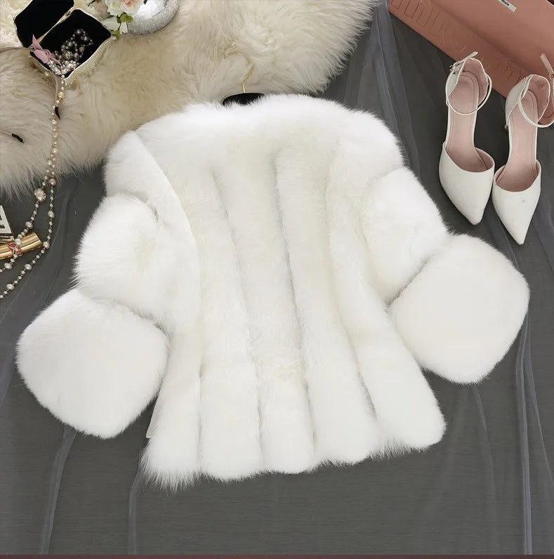 2026 Winter Pink Plus Size Faux Fur Coat Women Elegant Long Sleeve Fluffy Cardigan Jacket Ladies Large Thick Warm Furry Outwear