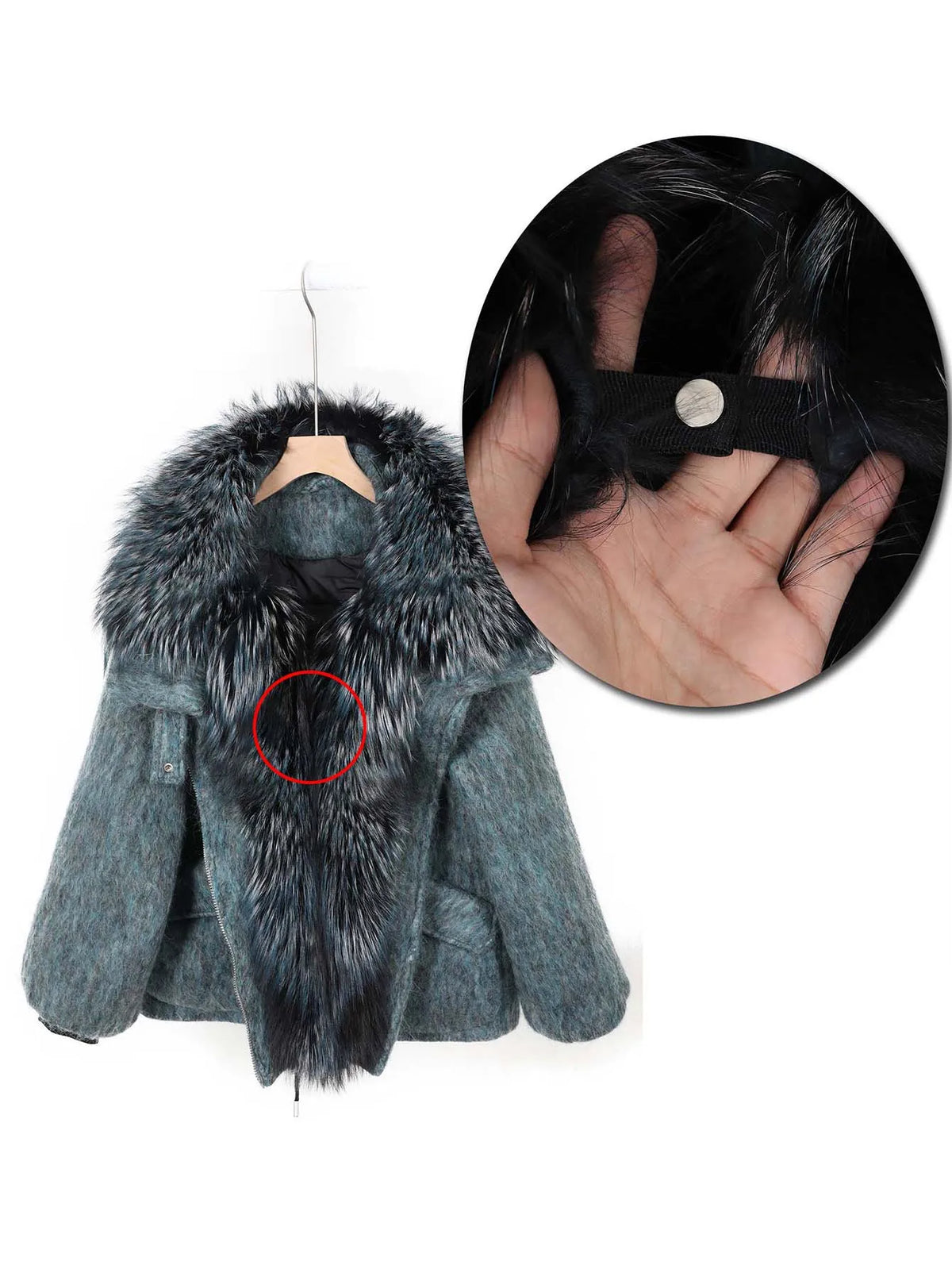 Maomaokong high-end Wool fabric Luxury Women's Big Fox Fur Collar Puffer Jacket Natural Fur down Coat Winter Thickened Warm