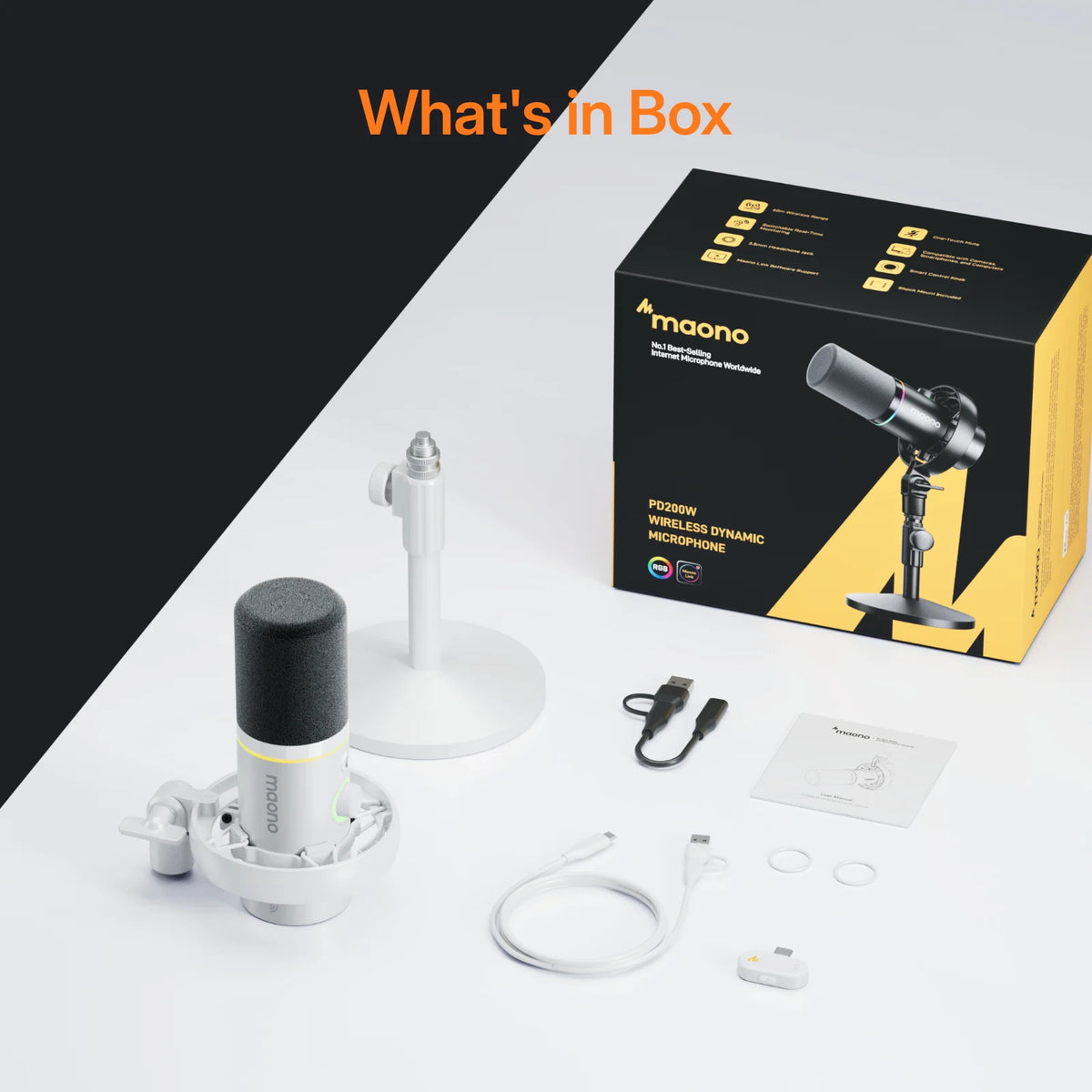MAONO PD200W Wireless USB XLR Microphone Dynamic Microphone for PC 48kHz/24bit 82dB for Podcast Live Streaming Audio Recording