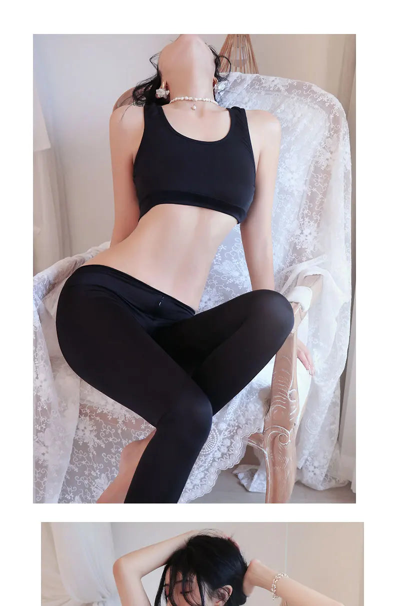 Erotic lingerie Open range sports pants seductive and flirtatious wearing yoga pants externally underwear women Clothing sets