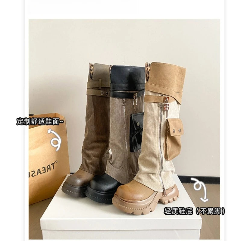 Women Boots Suede Fashion Heeled Boots Women’s Winter Boots Leopard Designer Shoes 2026 Gothic Gladiator Snow Botas