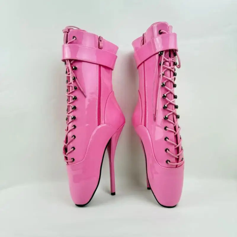 18CM/7Inch Stiletto Super High Heel Lock Wrap Strap Ankle Ballet Boots Fetish Shoes 2025 New Women Pink Sexy Short Booties Mujer