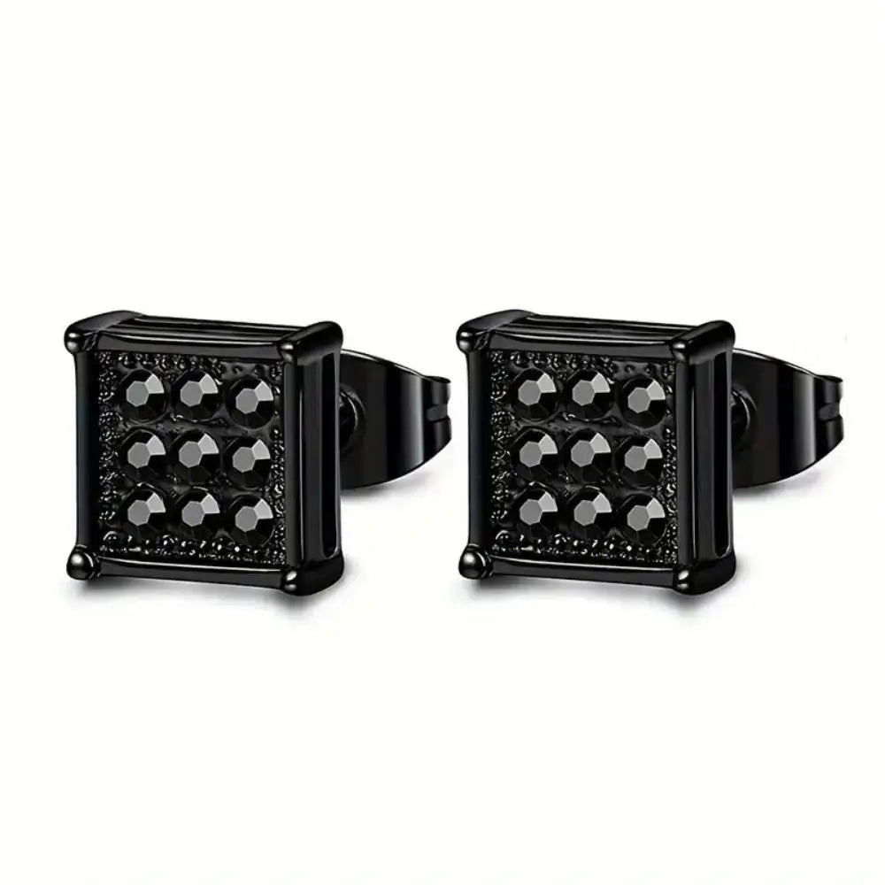 2pcs Stainless Steel Stud Earrings for Men Women Square CZ Mens Earrings Studs Jewelry for Sensitive Ears Fashion Hip Hop Y2K