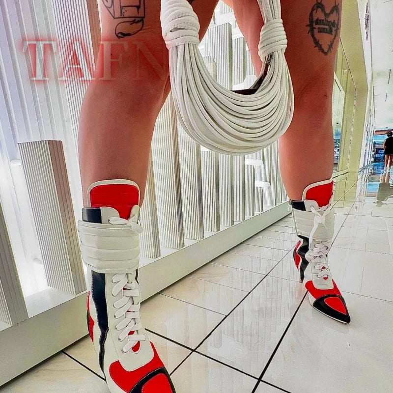 Women's Multicolor Ankle Boots Fashion Pointed Toe Stiletto Heels Boot Sexy Lace Up Party Banquet Bootie Ankle Zip Closure Shoes
