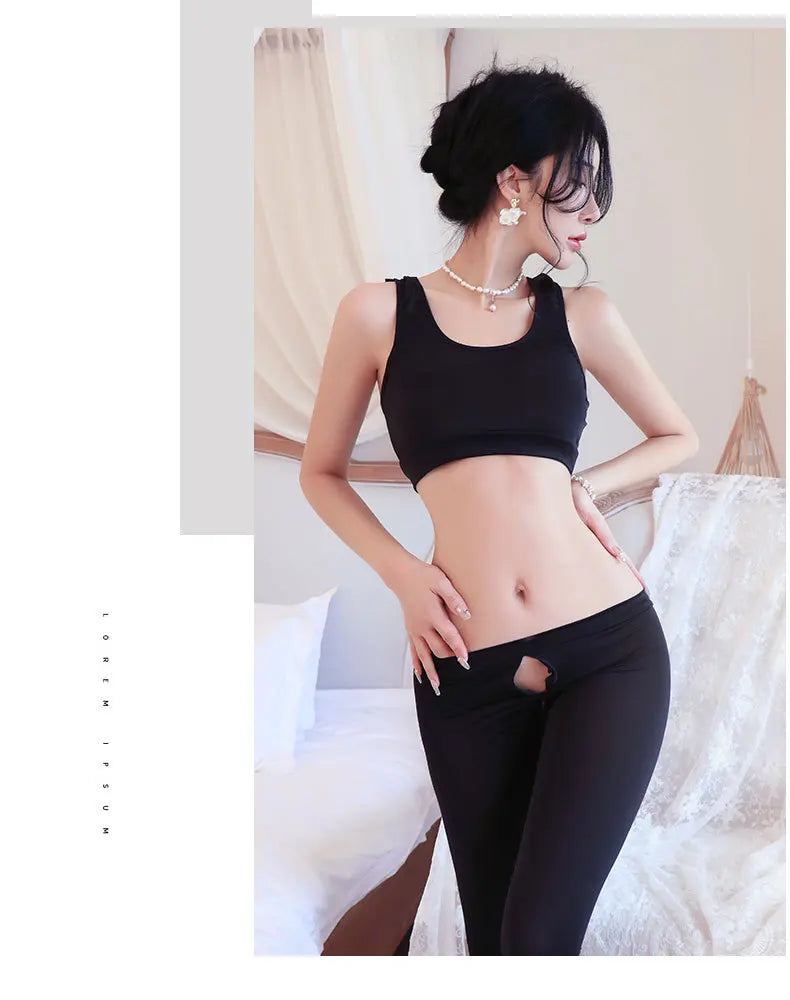 Erotic lingerie Open range sports pants seductive and flirtatious wearing yoga pants externally underwear women Clothing sets
