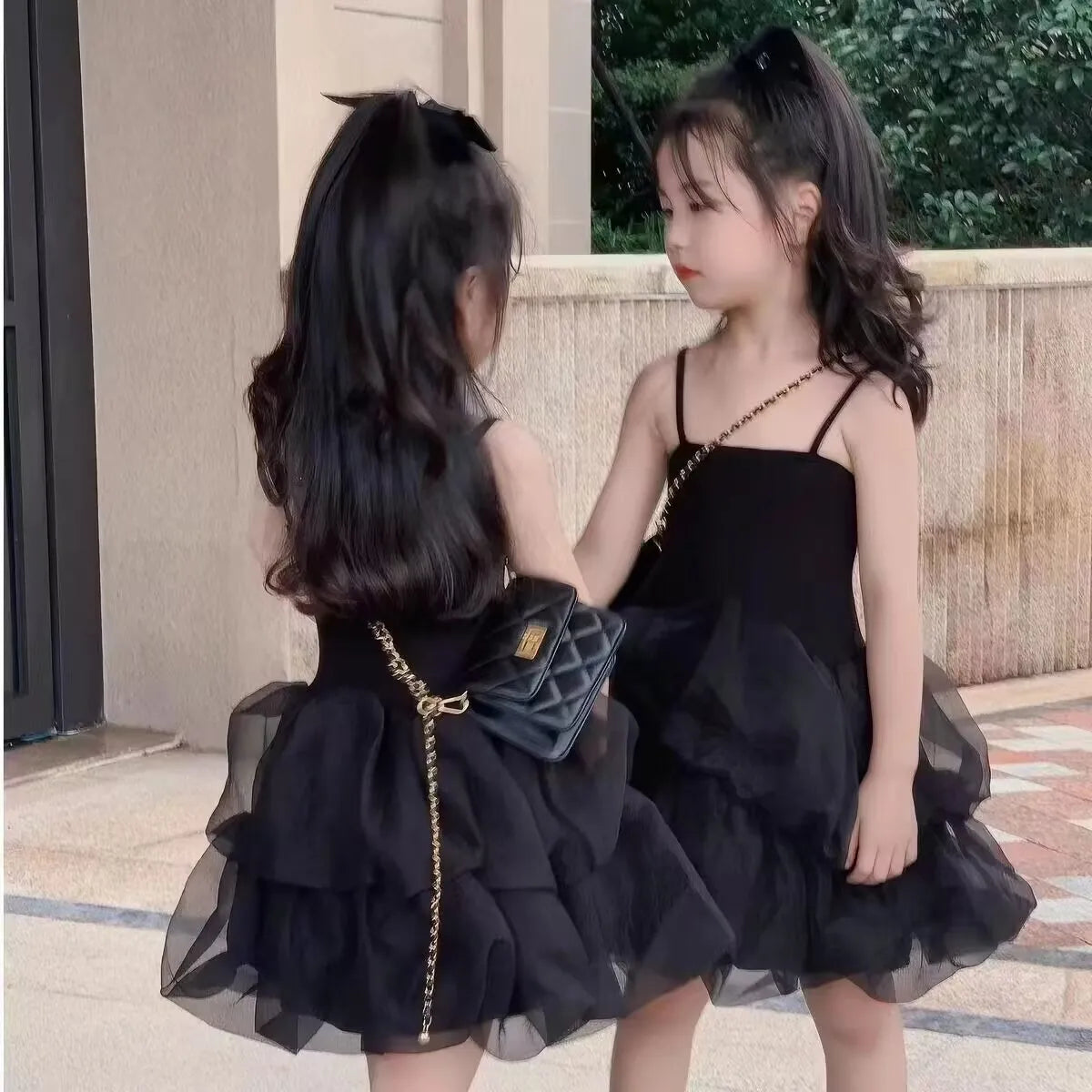 Summer Princess Dress for Girls Patchwork Mesh Skirt Strap Design Children's Clothing Korean Style Cake Skirt Short Length