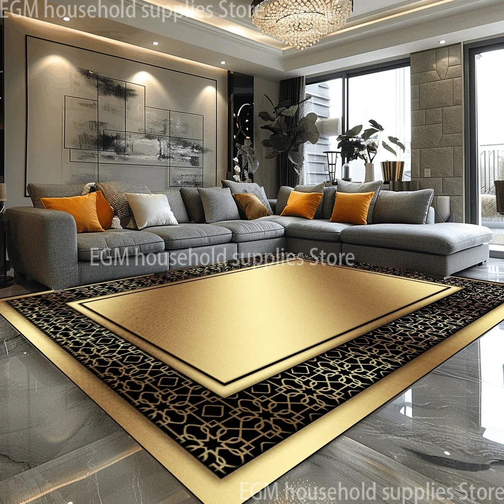 European Style Luxury Large Rugs for Living Room Black Gold Parlor Sofa Carpet Non-slip Easy Cleaning Soft Rug Coffee Tables Mat