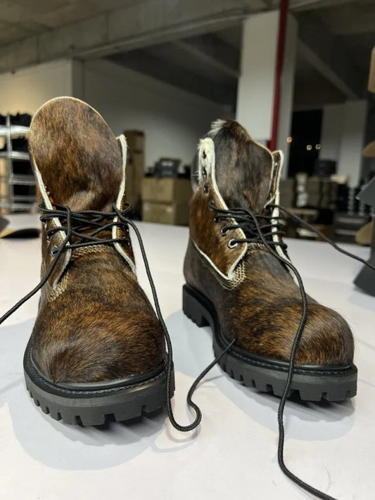 Designer Personality Horsehair Cargo Boots Male Lace Up British Style Handmade High Quality High Top Shoes Vintage Cargo Boots