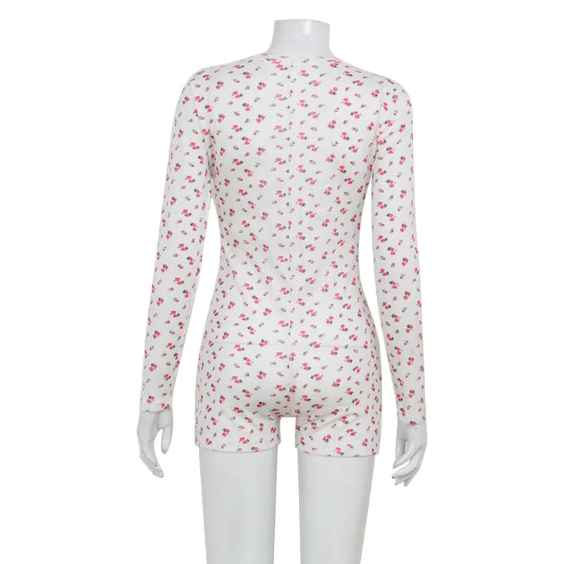 Women's Clothing Homewear New Sexy V-neck Long-sleeved Floral Jumpsuit Comfortable Casual Simple Style Fashion Bodycon Trendy