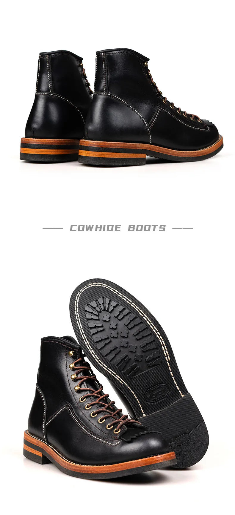 Hand Sewn High Top Men's Shoes with Trendy Lightweight Soles for Outdoor Work Boots