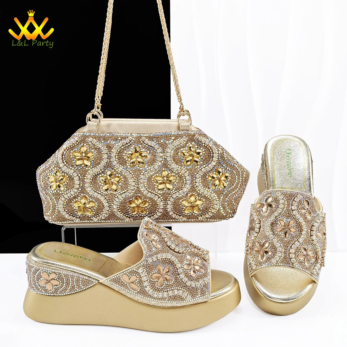 Purple Color High Quality Elegant Retro Design Nigerian Women Ladies Shoes and Bag Set with Platform Comfortable Slipper