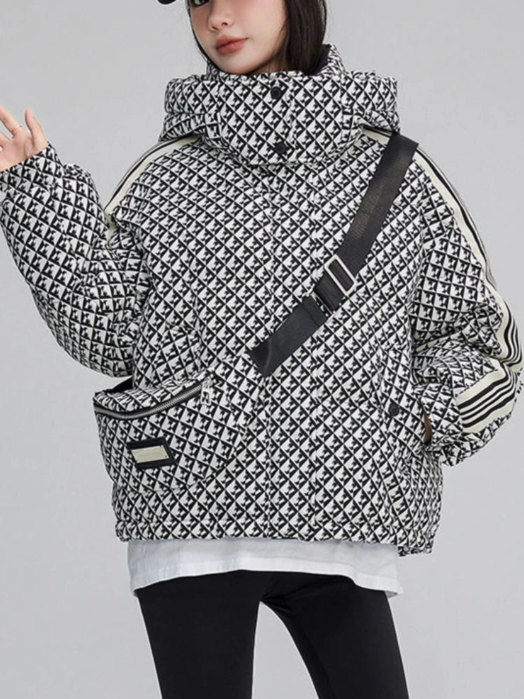 Thickened Houndstooth Down Jacket Women Winter 2023 New High Quality Korean Style Loose Bag Warm Fashion White Duck Puffer Coat