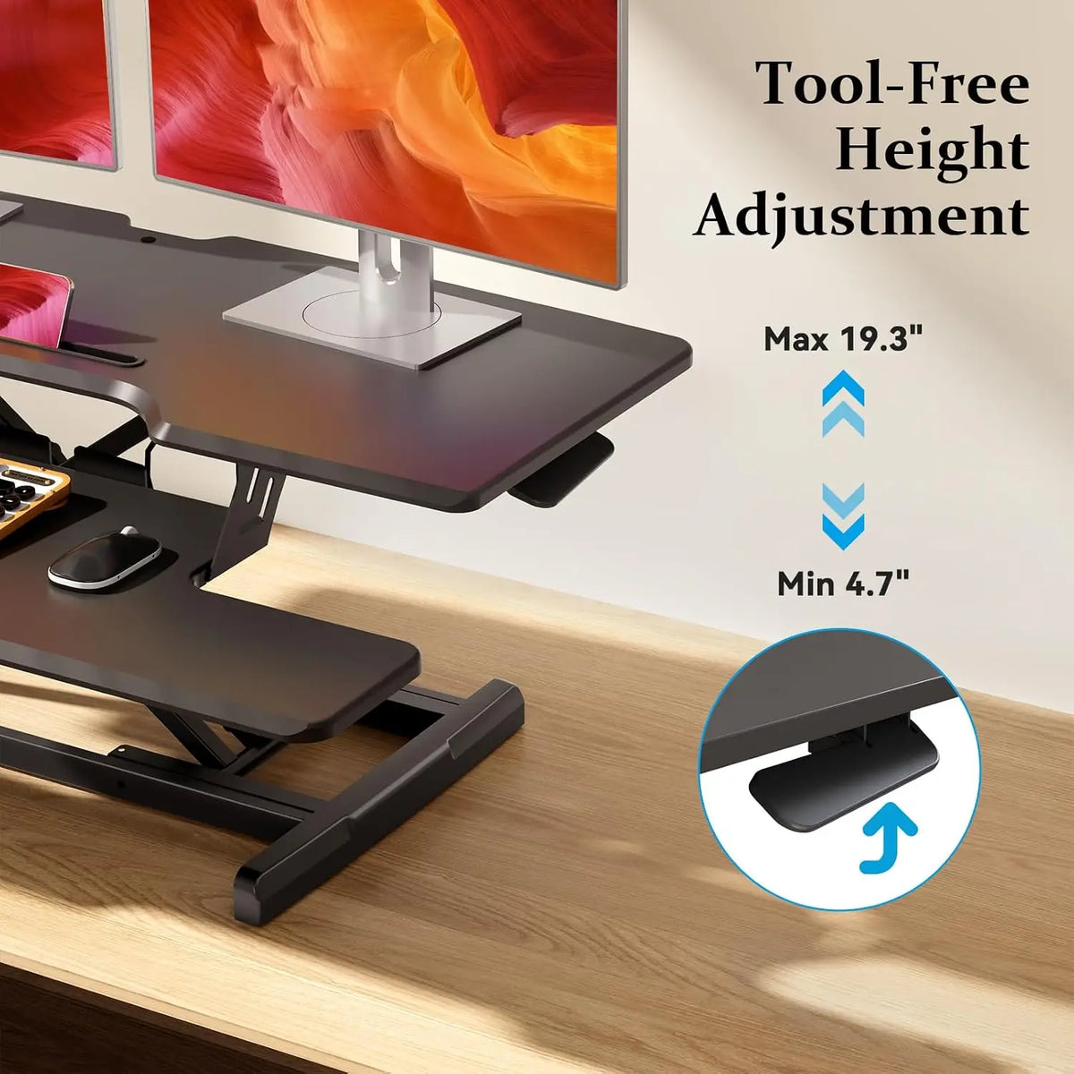 42 Inch Standing Desk Converter Quick Sit Stand Desk Riser Height Adjustable Stand Up Desk Keyboard Tray Dual Monitor Computer L