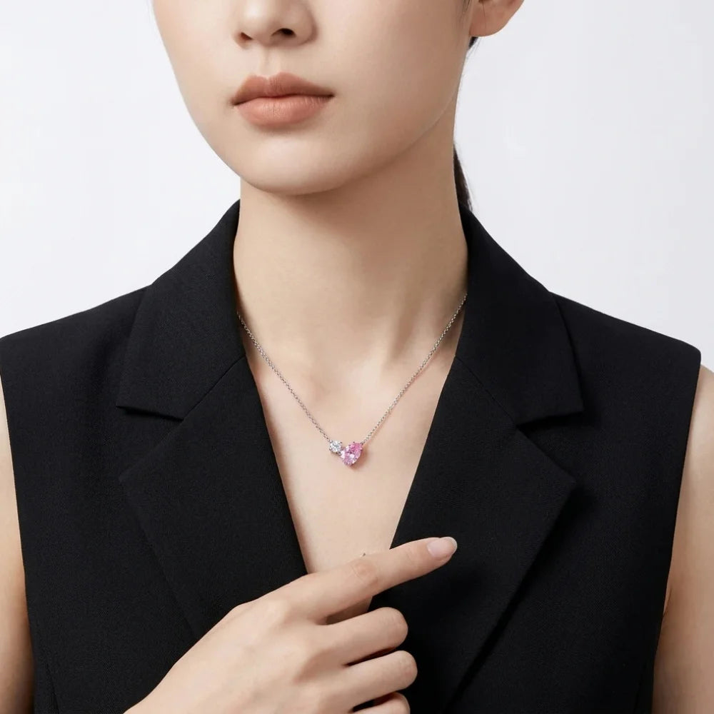 GXTRS 3CT Pink Pear Cut Moissanite Pendant Necklaces For Women S925 Silver 2 Stones Lab Diamond Wedding Neck Chains Fine Jewelry