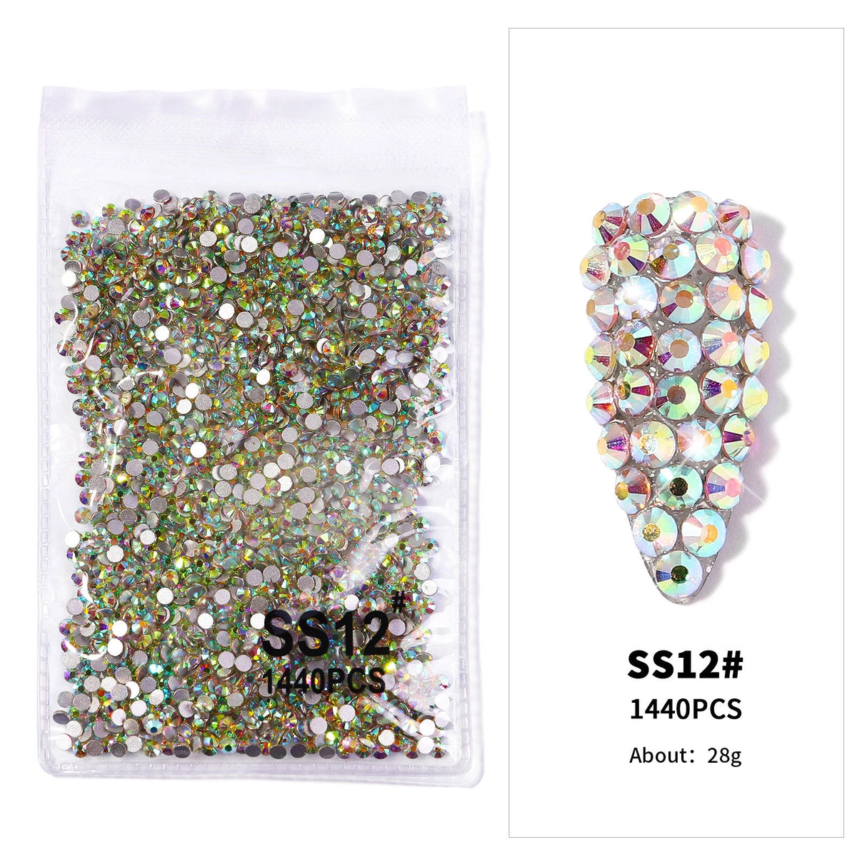 12Gird 3D Glass AB Crystal Nail Art Rhinestones Kit Flatback Round Bead Charm Gem Stones Jewelry Diamond with Tools for Nail Art