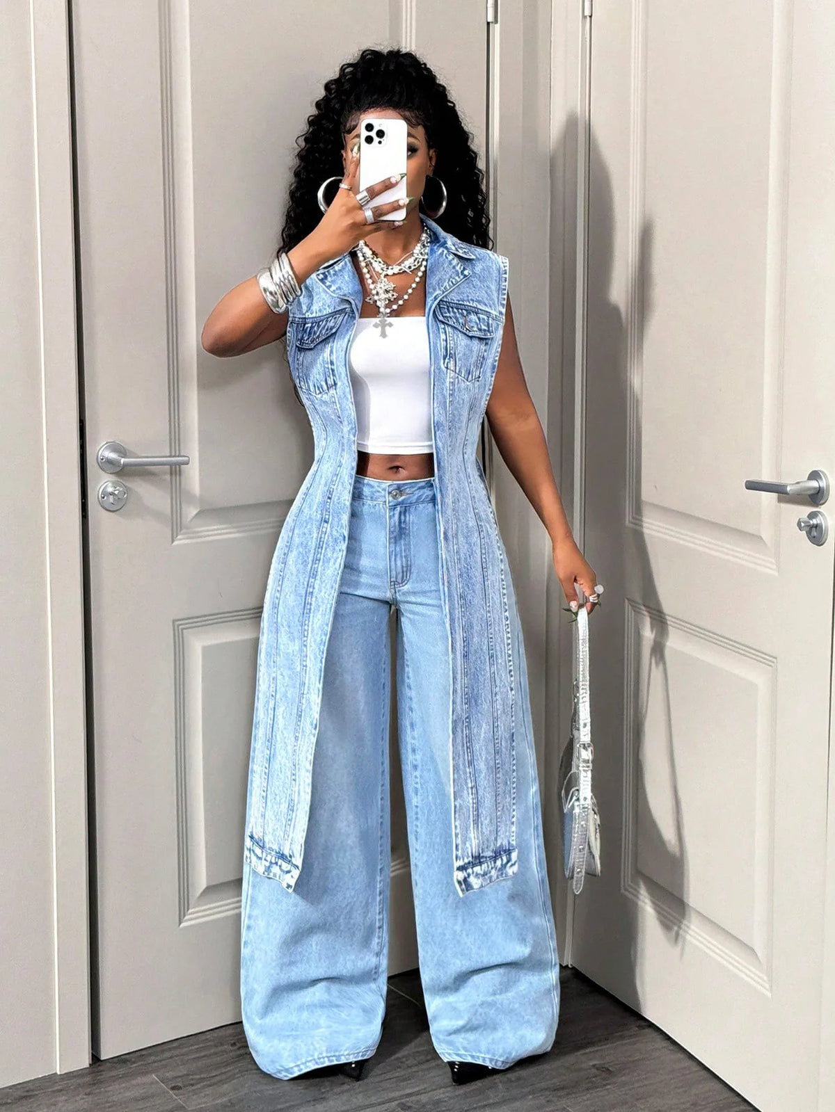 Long Dress Women Denim Dresses A Line Vestidos Y2k Streetwear Turn Down Collar Sleeveless Elegant Splice Party Night Work 2026