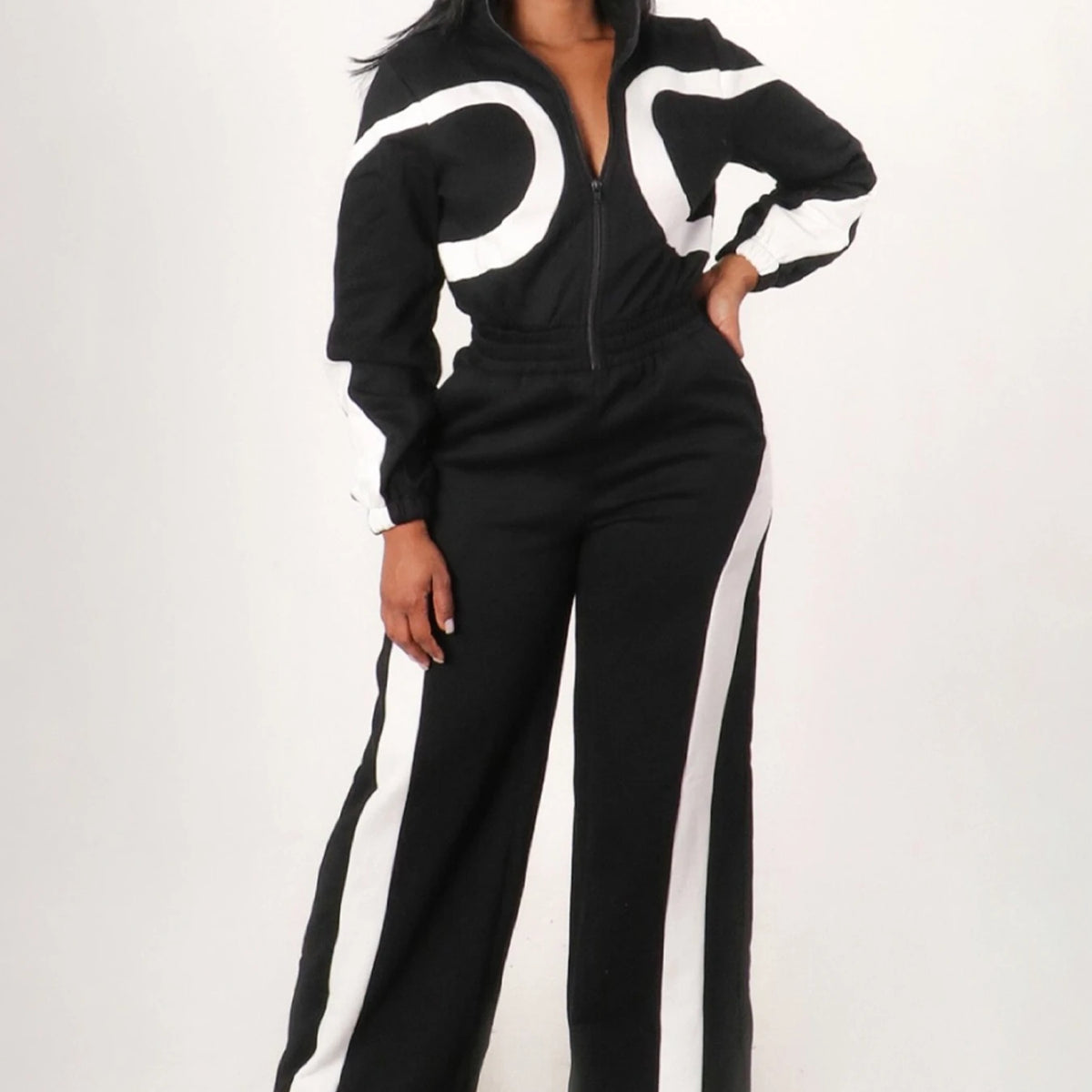 FAGADOER Autumn New Fashion Sports Bodycon Jumpsuits for Women Color Block Zipper Patchwork Rompers Female Streetwear Overalls