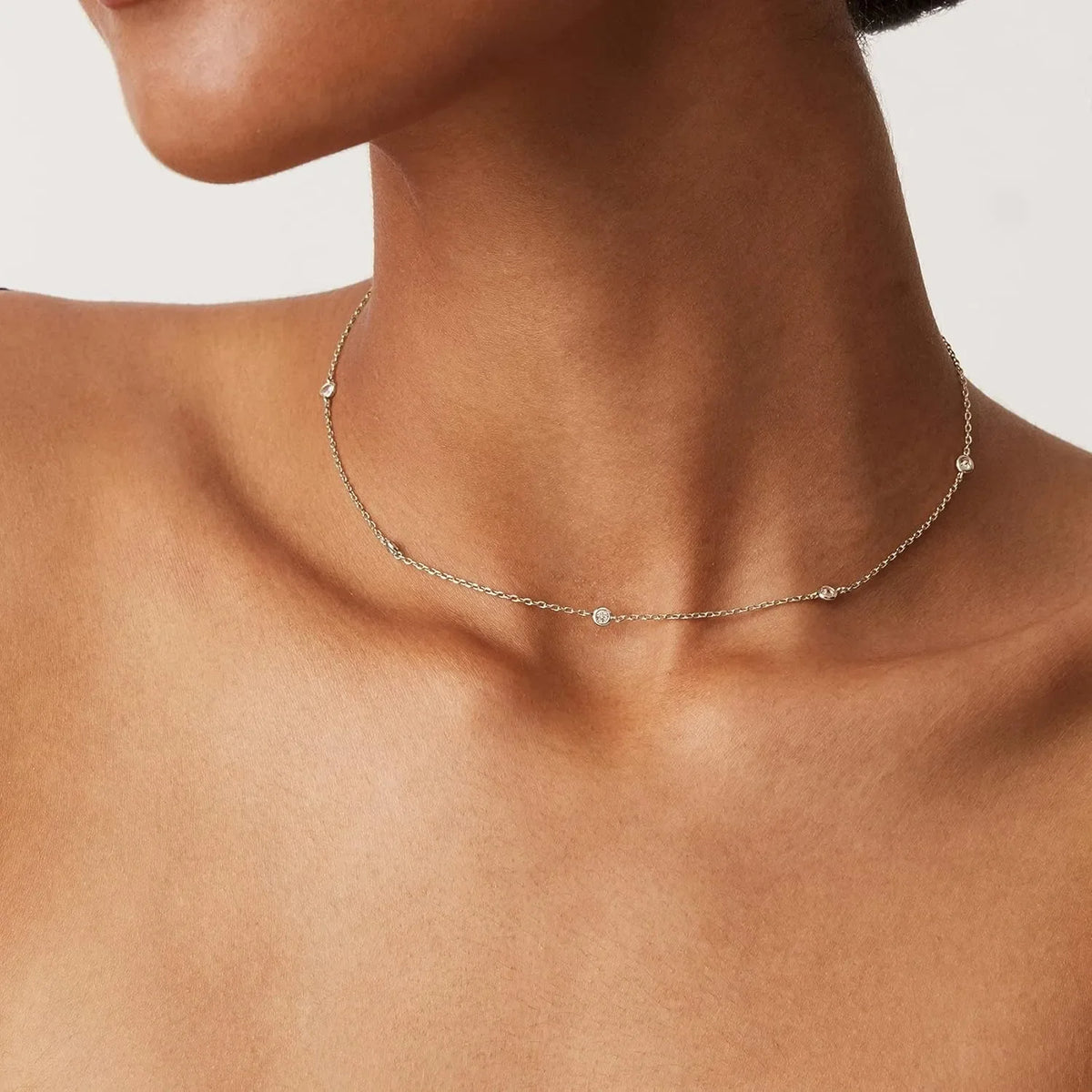 K Gold Plated Station Necklace Silver Plated Diamond Necklace For Women Simulated Diamond Necklaces Gift for Women CZ Chain