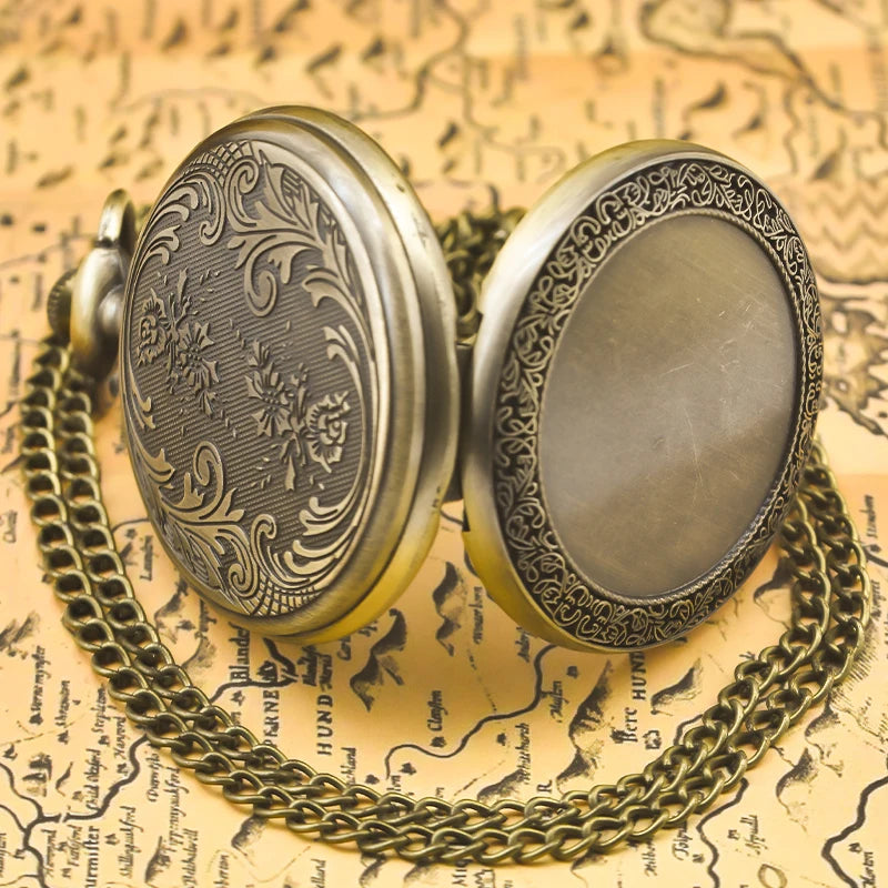 Retro Charm Neutral Fashion Textuable Quartz Pocket Watch Steampunk Men's and Women's Necklace Pendant Gift