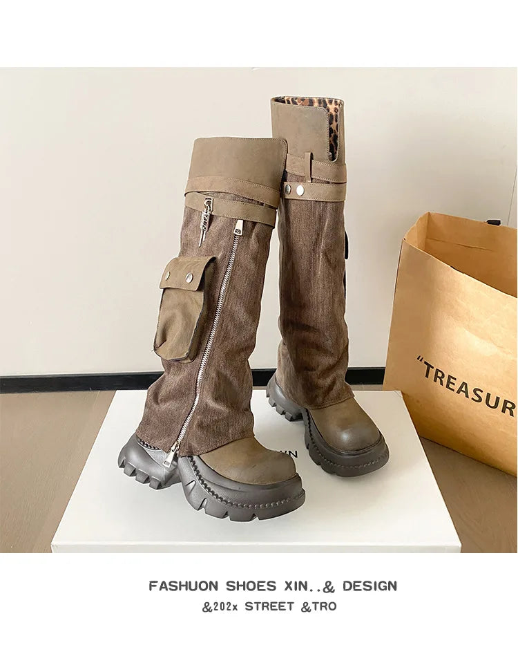 Women Boots Suede Fashion Heeled Boots Women’s Winter Boots Leopard Designer Shoes 2026 Gothic Gladiator Snow Botas