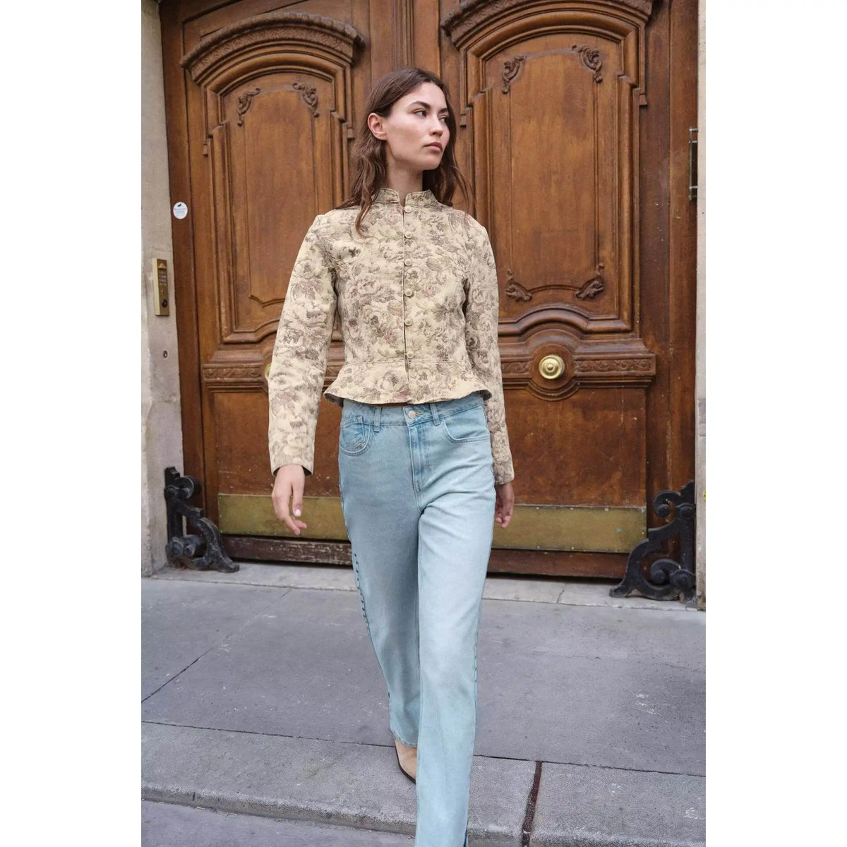 Early Autumn New Arrival Women's Fashion Floral Print Top Short Jacket ZR Style 9942158 Ladies' Premium Set Work Uniform