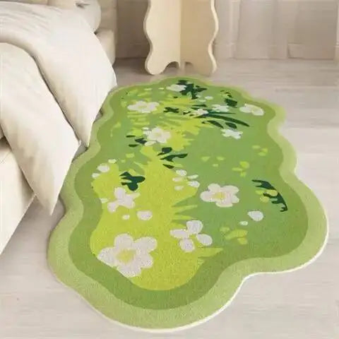 Fresh Style Green Carpet Green Moss Thicken Plush Rugs for Bedroom Bedside Irregular Non-slip Dirty Resistant Carpet Home Decor