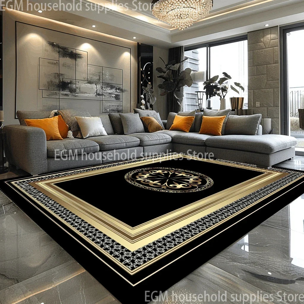 European Style Luxury Large Rugs for Living Room Black Gold Parlor Sofa Carpet Non-slip Easy Cleaning Soft Rug Coffee Tables Mat