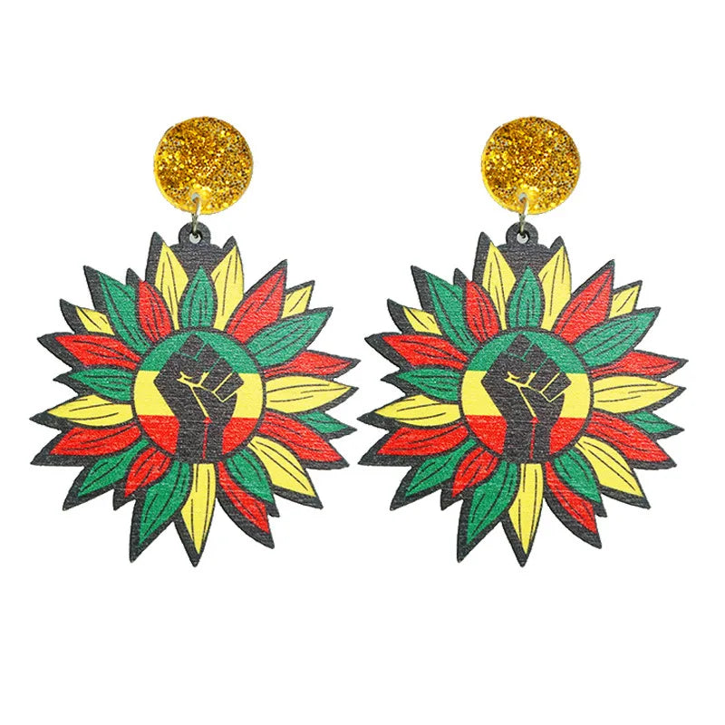 New June Festival Black Liberation Day Earrings African Exaggerate Earrings with Multi Material Festival Atmosphere Earring Gift