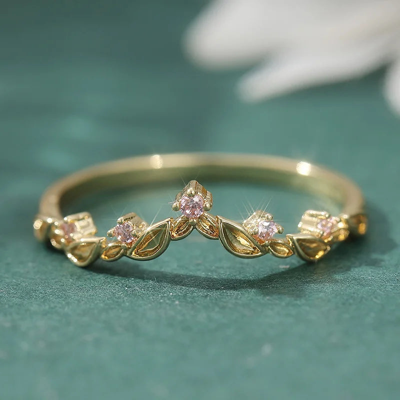 2 Pcs/set Retro Elegant Pink Synthetic Zircon Ring, Ladies' Engagement Proposal Gift, Jewelry