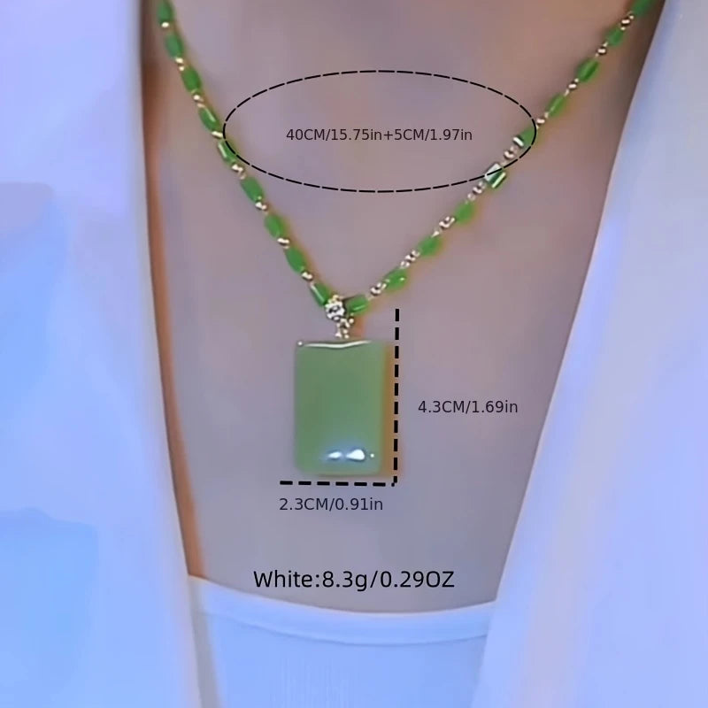 1pc Elegant Green Plain Bamboo Chain Pendant Necklace for Women Daily Jewelry Chic Sweater Chain Tassel Jade Gifts Accessories
