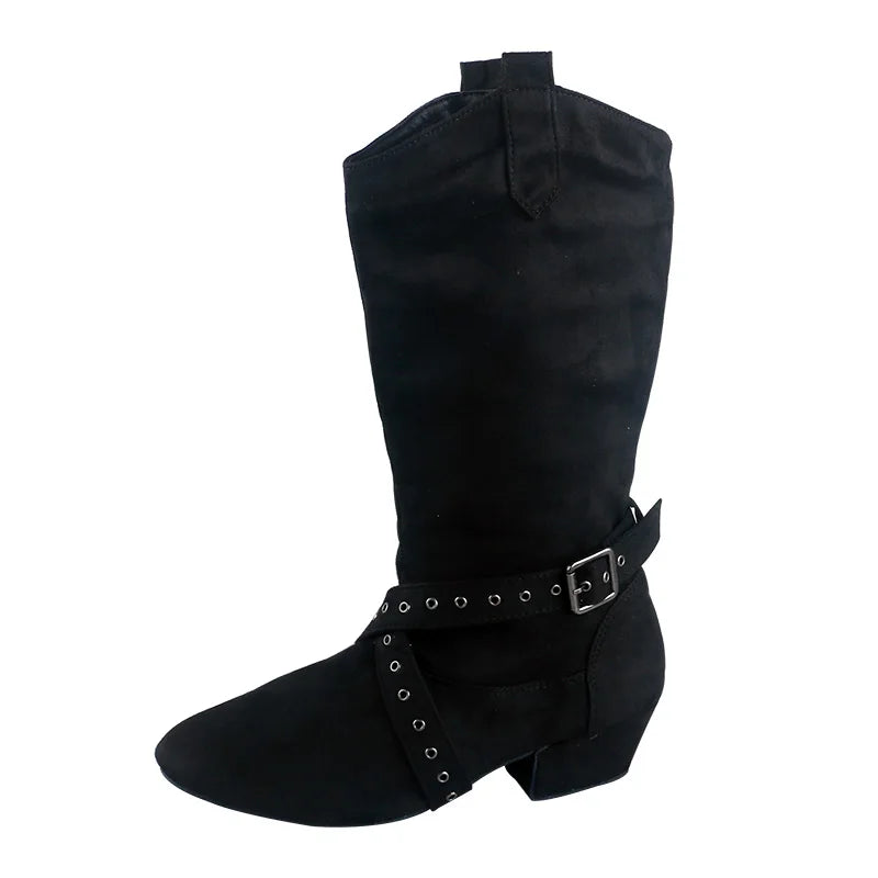Customized Heel Practice Boots Half Boots Line Dance Boots Soft Suede Bottom Ballroom Party Dance Shoes Black Boots Dancing