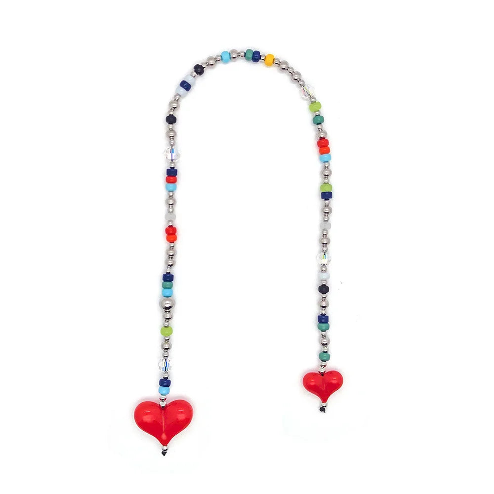 HERLOOK Y2K Bohemian Bag Charm for Women Red Heart Colorful Beads Chakra Energy Healing Pendant Fashion Jewelry Gift Accessory