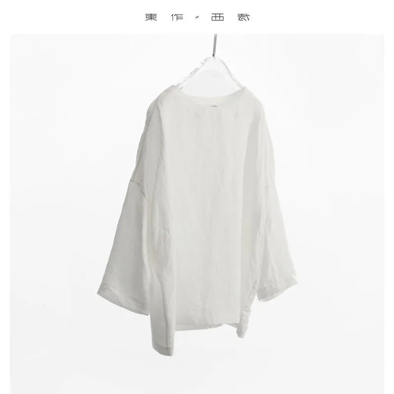 Plus-Size Women's Clothing~Hemp Long-Sleeved Shirt, Casual Sun-Protective Top, New Spring/Summer 2026 Style
