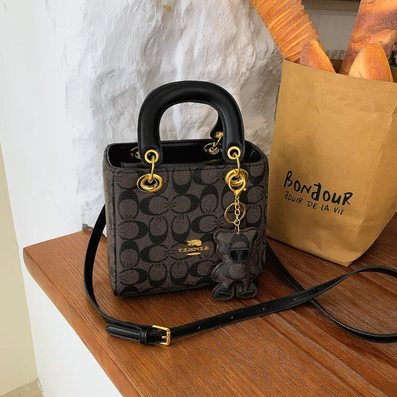 Luxury Women Bag 2026 New Vintage Classic Monogram Handbag Fashion Designer Ladies Tote Crossbody Bag with Bear Charm