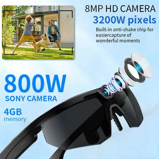 LIGE New Smart Glasses 800W Pixels Camera 1080P Video Waterproof Outdoor Cycling UV protection Bluetooth Call Smart Sunglasses
