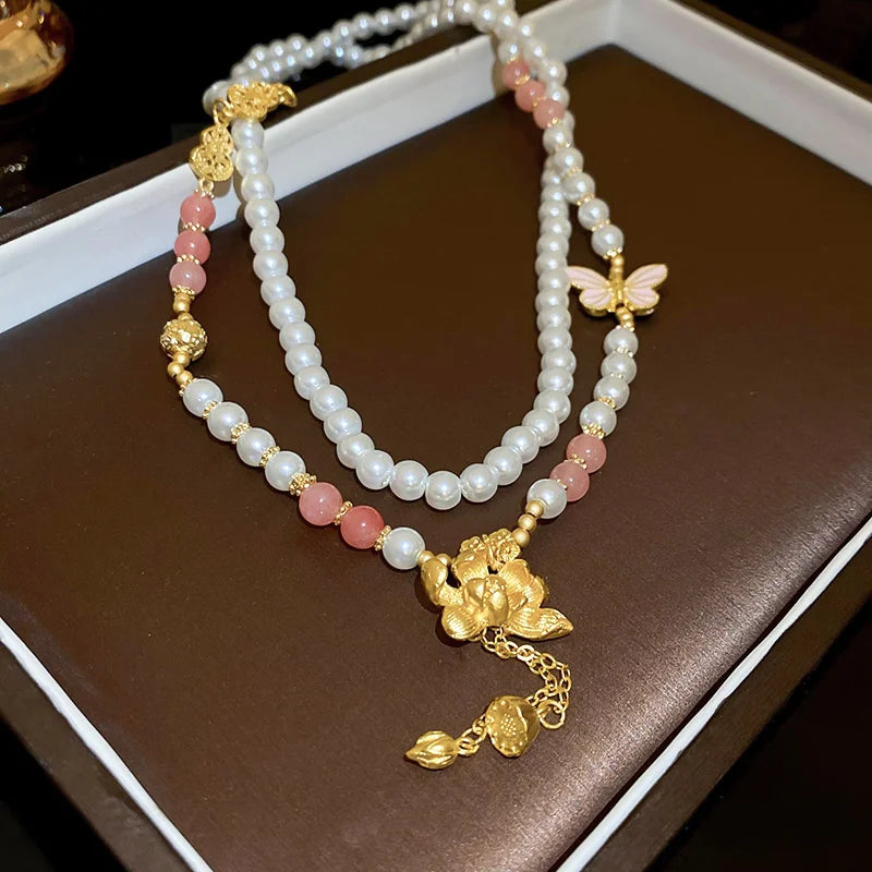 Crystal Rhinestone Oval Multi Layered Beaded Pearl Chokers Necklaces for Women Charms Temperament Elegant Necklace Noble Jewelry