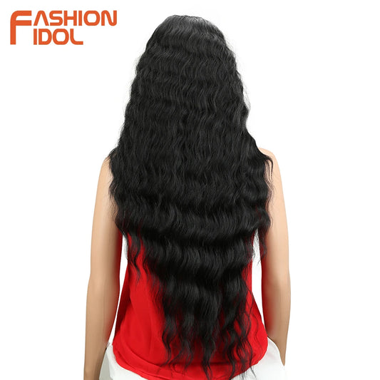 FASHION IDOL 30inch/75cm Water Wave Lace Wigs Synthetic Curly Lace Front Wigs Cosplay Ombre Blonde Hair Wigs For Black Women
