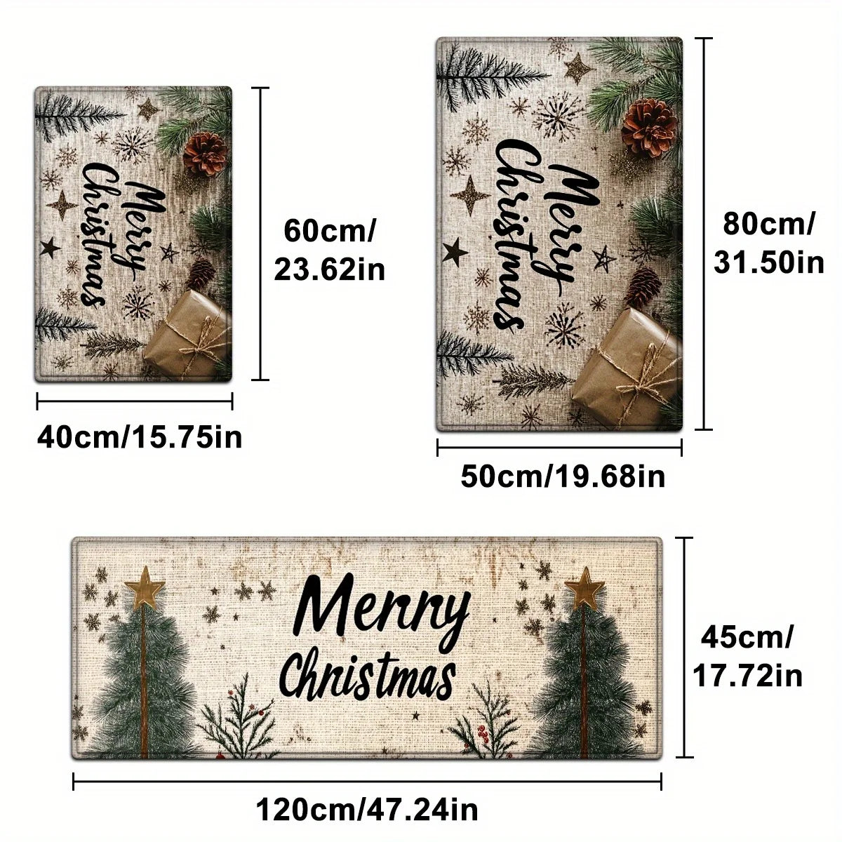 VIKAMA Snowman Forest Bird Snowflake Kitchen Rugs Set Anti Slip Washable Runner for Winter Holiday Kitchen Floor Decor