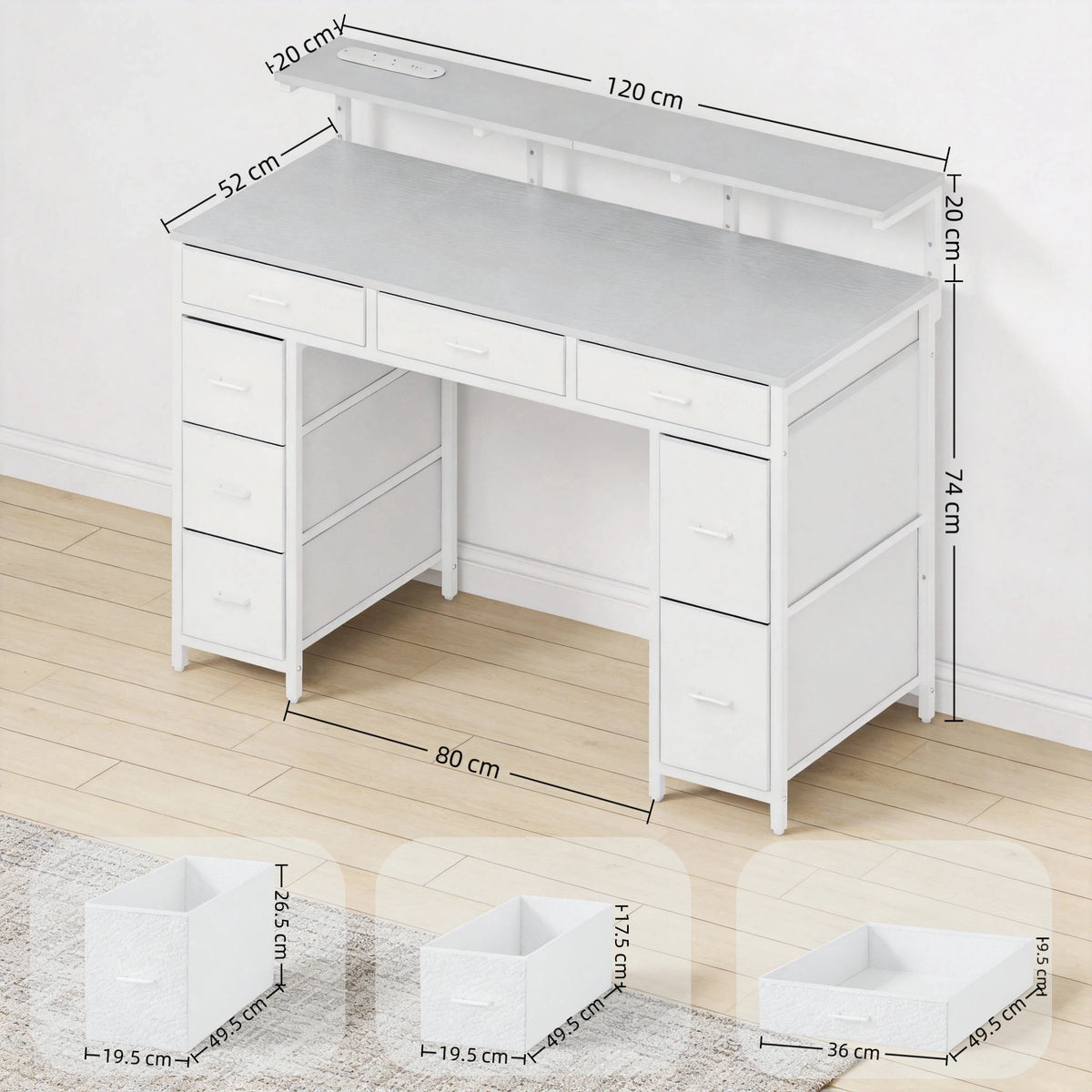 47Inch Computer Desk with Storage Drawers, Gaming Desk with LED Lighting and USB Ports, Home Office Desk with Monitor Stand, Suitable for Studies, Available in 4 Colours