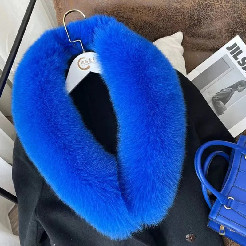 Fox Fur Collar 100% Real Fox Fur Scarf Winter Women Natural Fur Gray Collar Large Size Neck Warmer Fur Scarf Shawls