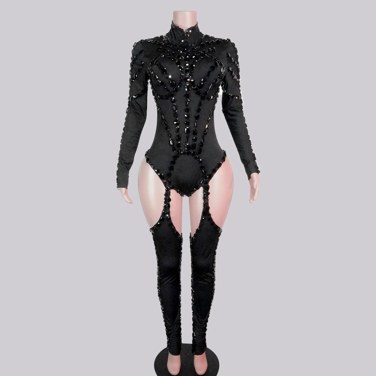 Drag Queen Outfit Sparkly Black Hollow Sexy 2 Piece Crystal Women Evening Prom Celebrate Birthday NightClub Performance Costume