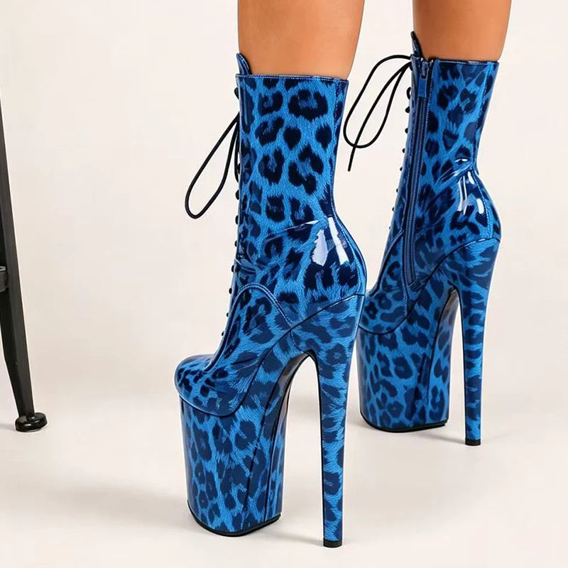 Stripper Heels 20CM/8Inches Supers Fashion Pole Dance Shoes For Nightclub Club Party Women Platform Leopard print Short Boots