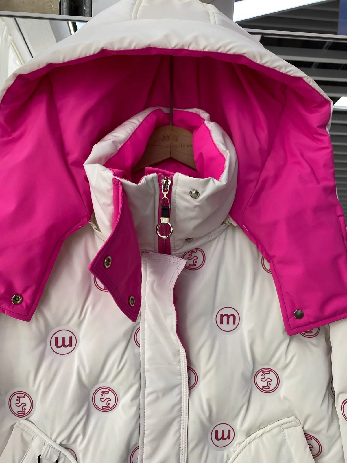 Bright Printed Down Jacket Fashion Hooded Color Block Short Jackets Winter Wash Free Loose Thick 90 White Duck Puffer Coat Women